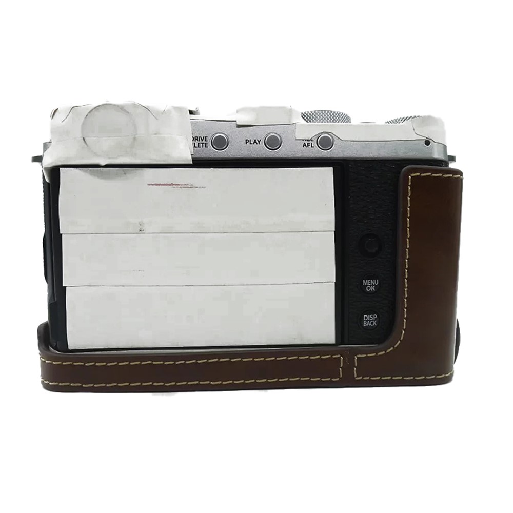 For Fujifilm X-E4 PU Leather Camera Bottom Case Battery Opening Design Protective Half Body Cover - Coffee-4
