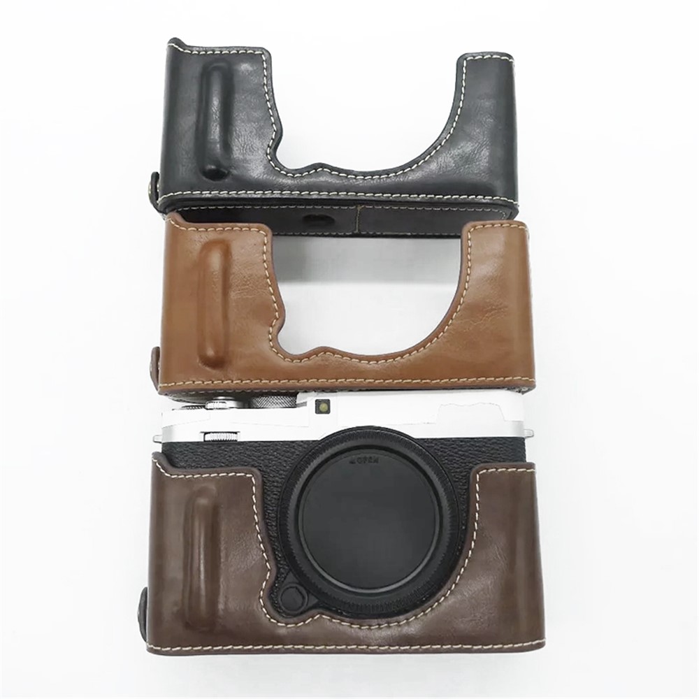 For Fujifilm X-E4 PU Leather Camera Bottom Case Battery Opening Design Protective Half Body Cover - Coffee-8
