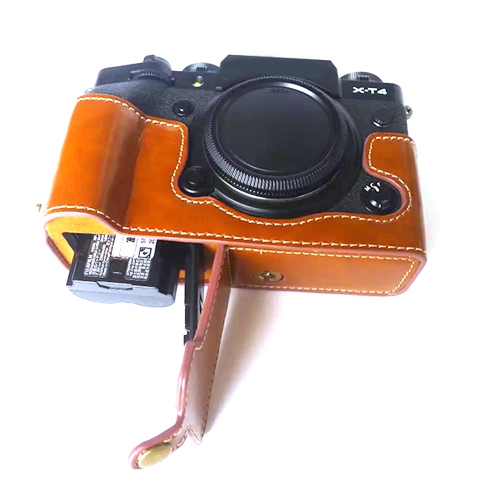 For Fujifilm X-T4 Digital Camera PU Leather Protective Bottom Case Anti-scratch Half Body Cover with Battery Opening - Brown-5