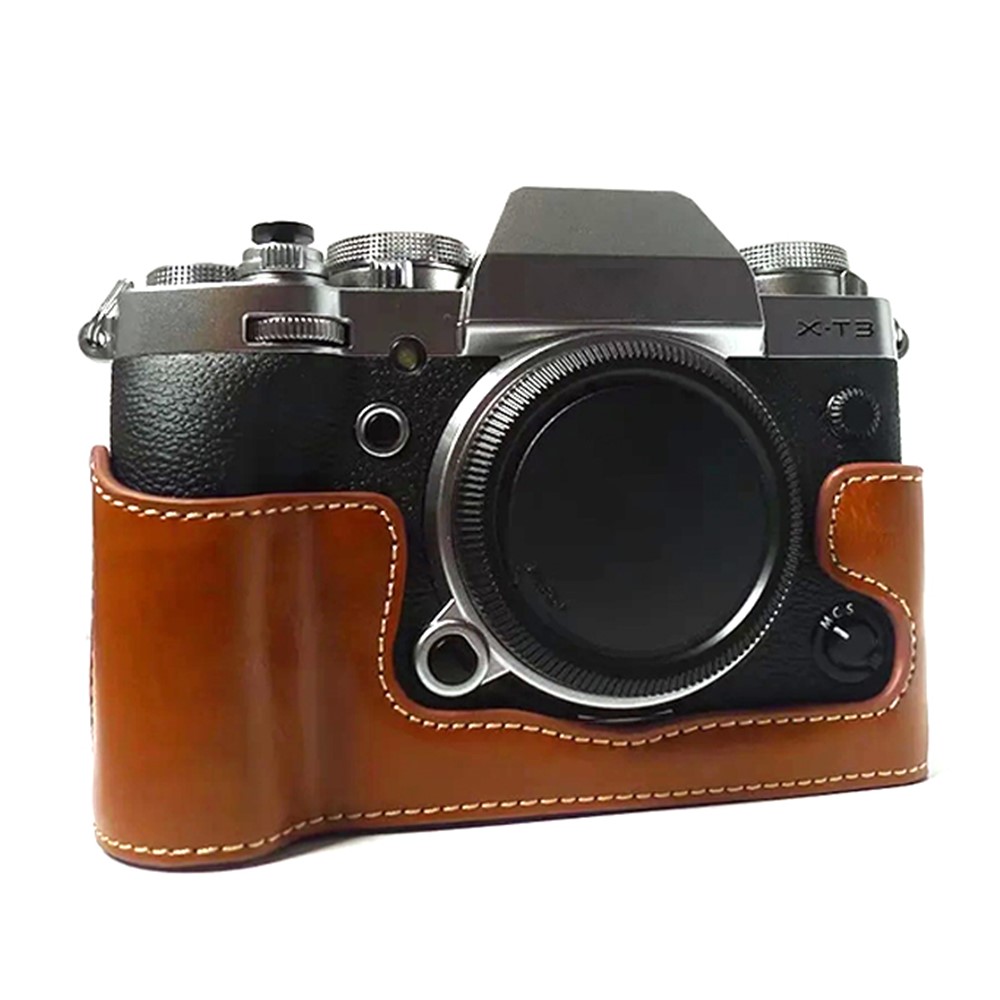 For Fujifilm X-T3 Digital Camera PU Leather Protective Bottom Case Battery Opening Design Half Body Cover - Brown-3