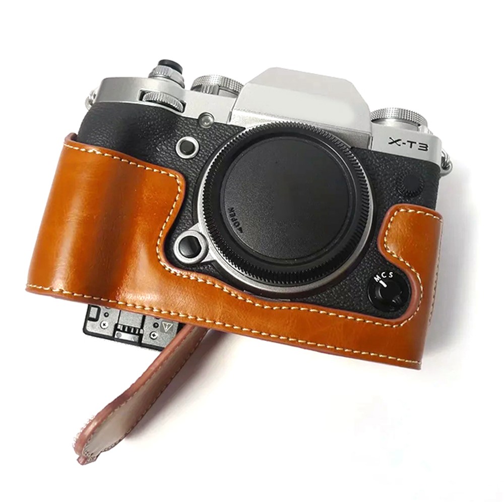 For Fujifilm X-T3 Digital Camera PU Leather Protective Bottom Case Battery Opening Design Half Body Cover - Brown-4