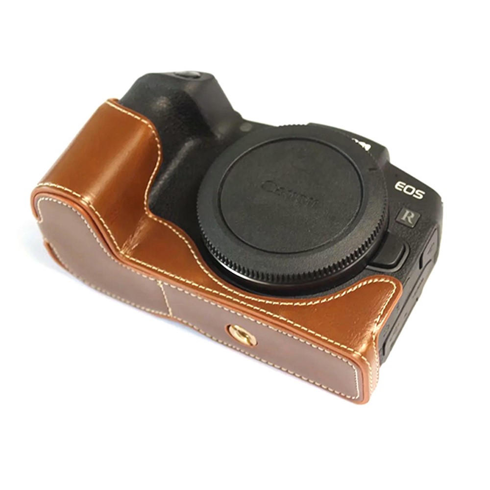 For Canon EOS RP PU Leather Camera Bottom Case with Hand Strap, Battery Opening Design Half Body Protective Cover - Brown-2