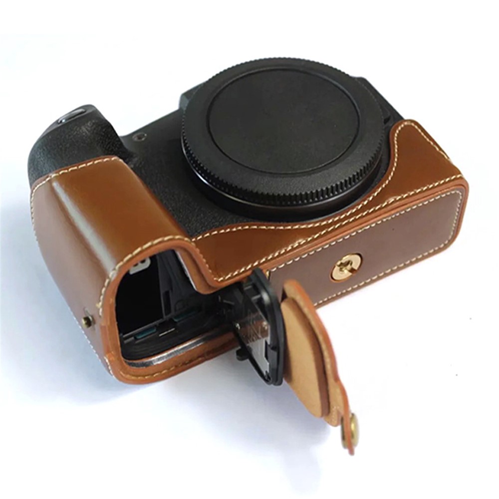 For Canon EOS RP PU Leather Camera Bottom Case with Hand Strap, Battery Opening Design Half Body Protective Cover - Brown-3