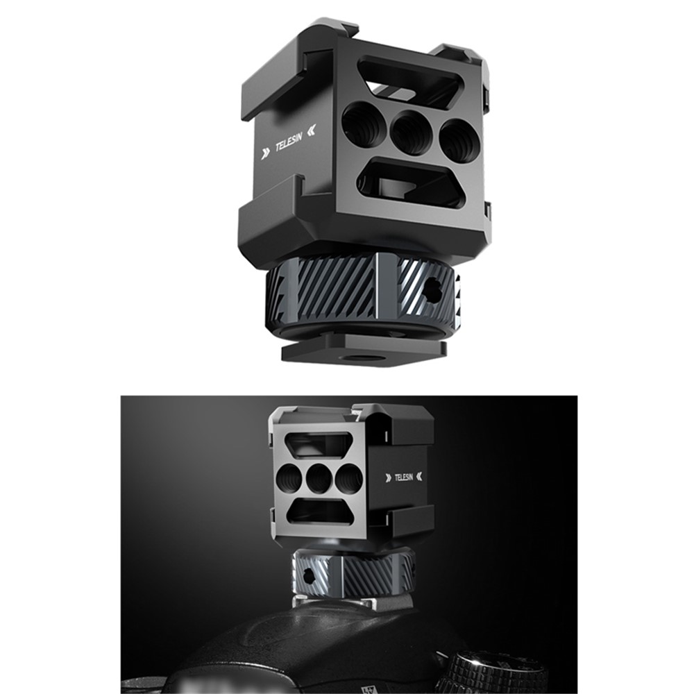 TELESIN TE-CEB-001 1/4 Screw Hole Three-Head Cold Shoe Mount Adapter SLR Mirrorless Camera LED Light Monitor Expansion Bracket-1