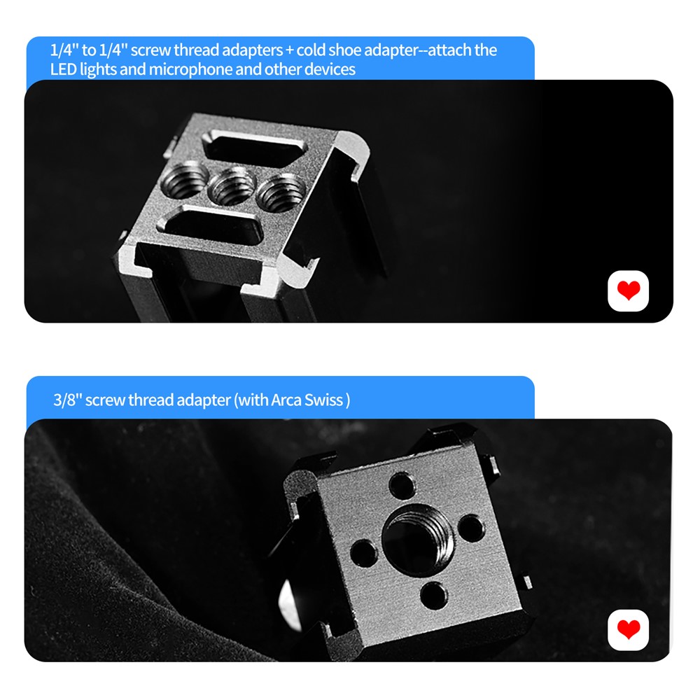 TELESIN TE-CEB-001 1/4 Screw Hole Three-Head Cold Shoe Mount Adapter SLR Mirrorless Camera LED Light Monitor Expansion Bracket-4
