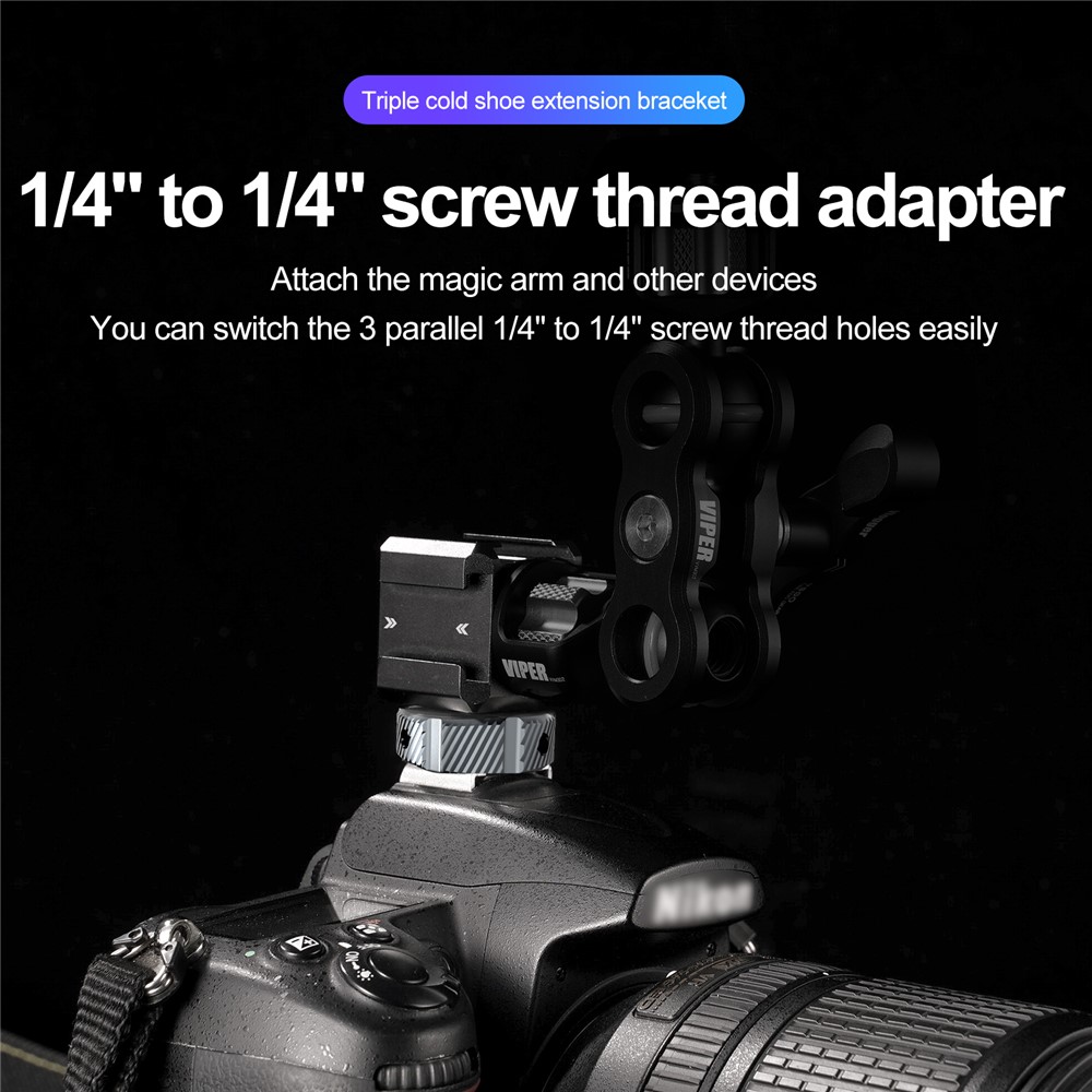TELESIN TE-CEB-001 1/4 Screw Hole Three-Head Cold Shoe Mount Adapter SLR Mirrorless Camera LED Light Monitor Expansion Bracket-5
