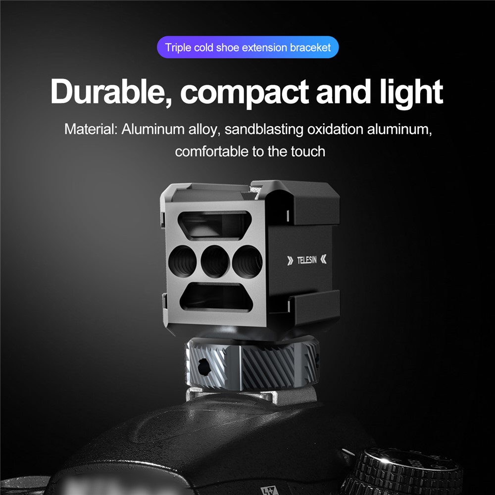 TELESIN TE-CEB-001 1/4 Screw Hole Three-Head Cold Shoe Mount Adapter SLR Mirrorless Camera LED Light Monitor Expansion Bracket-6