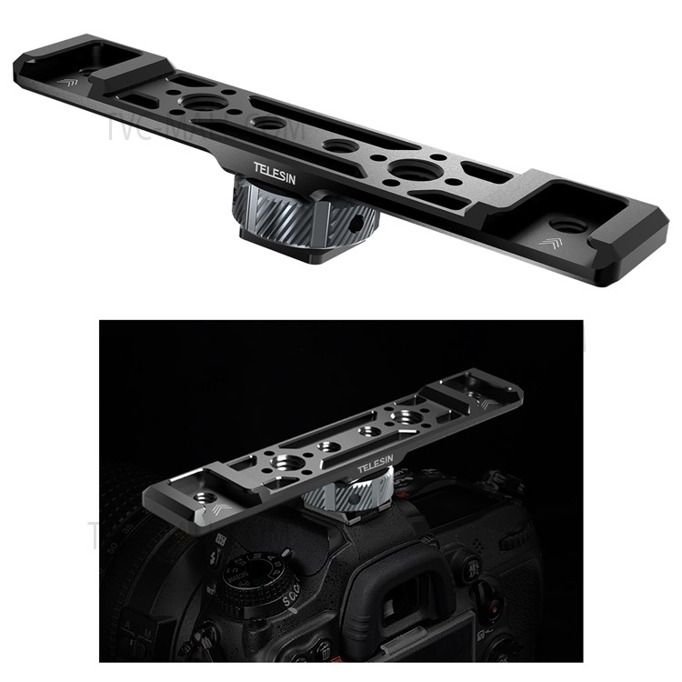 TELESIN TE-CEB-002 Aluminum Alloy Cold Shoe Mounting Adapter Bracket 1/4 3/8 Screw Hole Cold Shoe Extension Bar for GoPro Camera-1