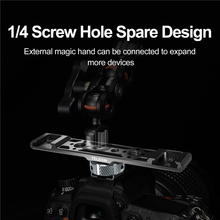 TELESIN TE-CEB-002 Aluminum Alloy Cold Shoe Mounting Adapter Bracket 1/4 3/8 Screw Hole Cold Shoe Extension Bar for GoPro Camera-6