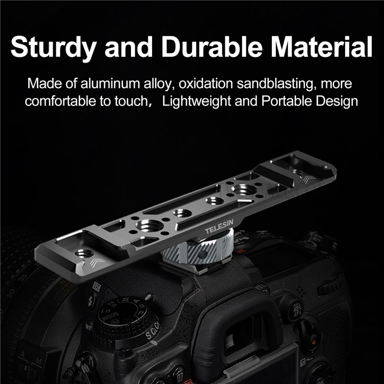 TELESIN TE-CEB-002 Aluminum Alloy Cold Shoe Mounting Adapter Bracket 1/4 3/8 Screw Hole Cold Shoe Extension Bar for GoPro Camera-7