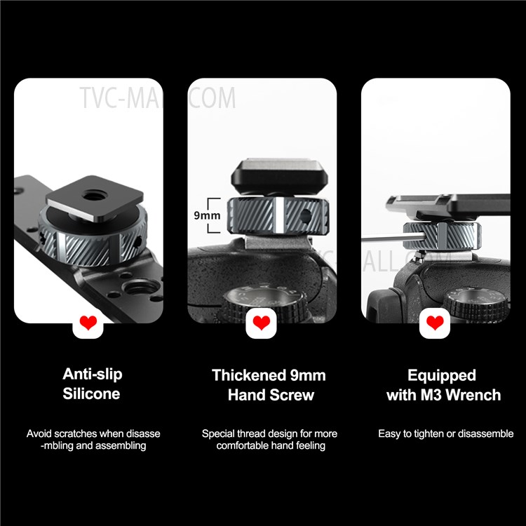 TELESIN TE-CEB-002 Aluminum Alloy Cold Shoe Mounting Adapter Bracket 1/4 3/8 Screw Hole Cold Shoe Extension Bar for GoPro Camera-8