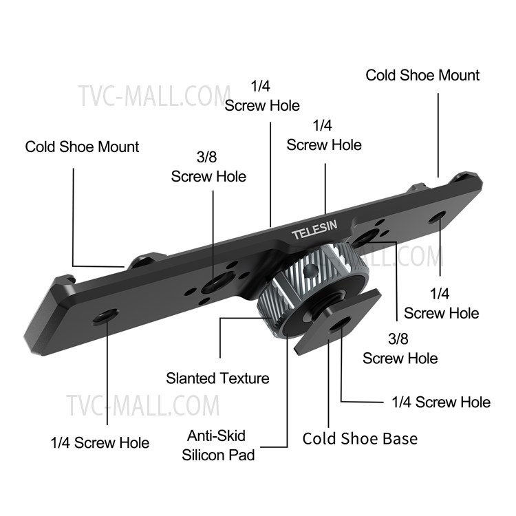 TELESIN TE-CEB-002 Aluminum Alloy Cold Shoe Mounting Adapter Bracket 1/4 3/8 Screw Hole Cold Shoe Extension Bar for GoPro Camera-9