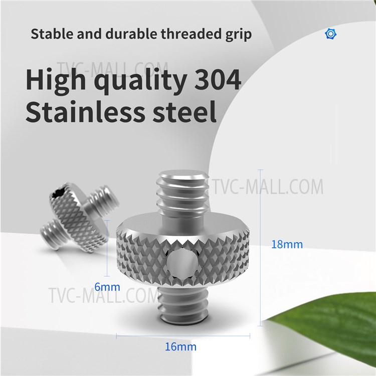 TELESIN TE-DHS-001 2Pcs Stainless Steel Double-headed 1/4 inch Male Screw Thread Convert Adapter for Camera Tripod Light Stand-3