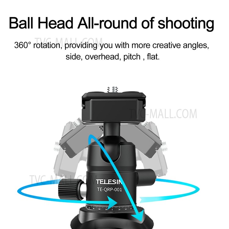 TELESIN TE-QRP-001 25mm Ball Head 360 Degrees Rotating Metal Panoramic Camera Gimbal with Quick Release Plate Tripod Accessories-5