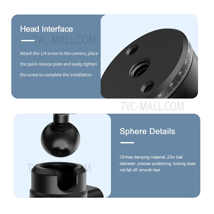 TELESIN TE-QRP-001 25mm Ball Head 360 Degrees Rotating Metal Panoramic Camera Gimbal with Quick Release Plate Tripod Accessories-6