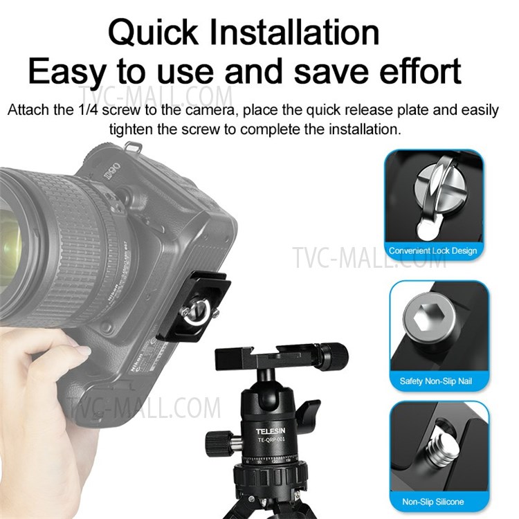 TELESIN TE-QRP-001 25mm Ball Head 360 Degrees Rotating Metal Panoramic Camera Gimbal with Quick Release Plate Tripod Accessories-9