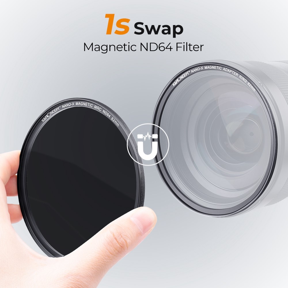K&F CONCEPT 82mm Magnetic Pluggable ND64 Lens Filter 6-Stop Neutral Density Quick-Release Filter Waterproof Anti-Scratch Multi-Layer Coated Lens Filter-7