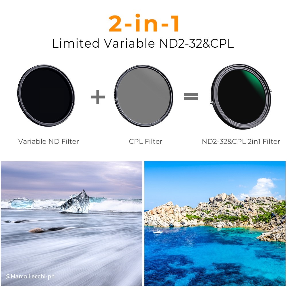 K&F CONCEPT KF01.1143 82mm Variable Fader ND2-ND32+CPL Circular Polarizing Filter 2-in-1 for Camera Lens No X Spot Coated Filter-2