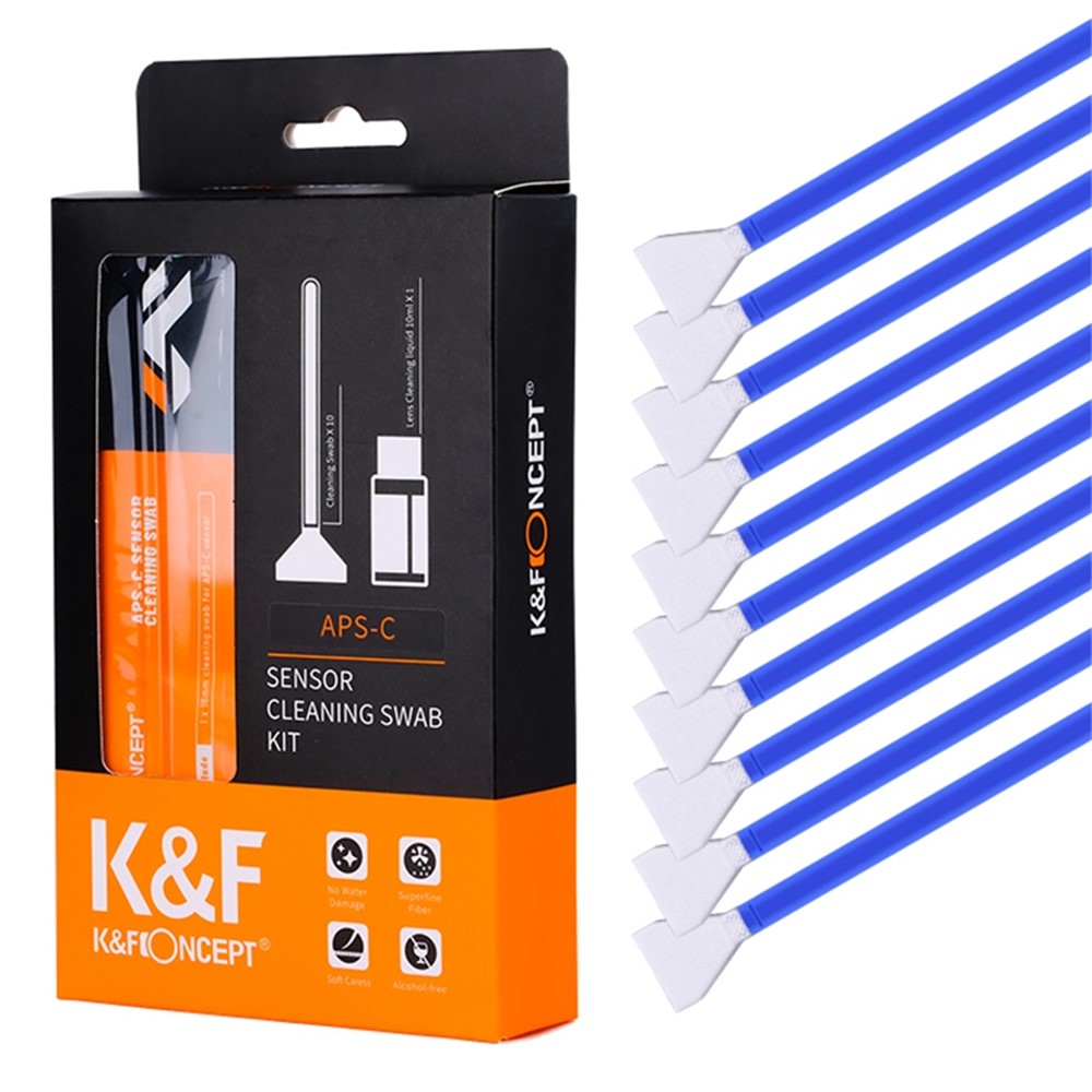 K&F CONCEPT 10Pcs 16mm Cleaner Swab + 20ml Cleaning Liquid for APS-C Sensor DSLR Camera Lens Cleaning Kit-14