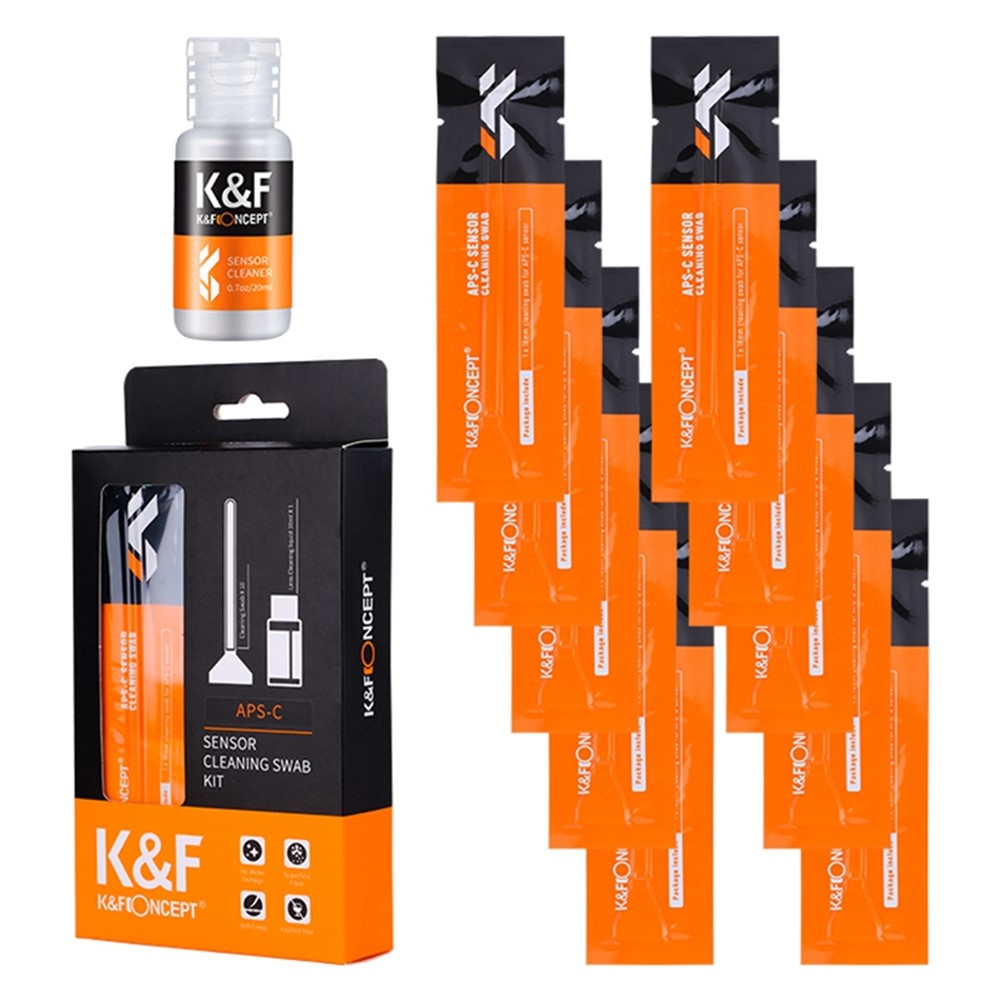 K&F CONCEPT 10Pcs 16mm Cleaner Swab + 20ml Cleaning Liquid for APS-C Sensor DSLR Camera Lens Cleaning Kit-15