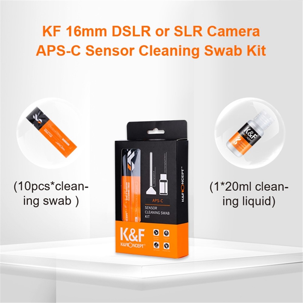 K&F CONCEPT 10Pcs 16mm Cleaner Swab + 20ml Cleaning Liquid for APS-C Sensor DSLR Camera Lens Cleaning Kit-3