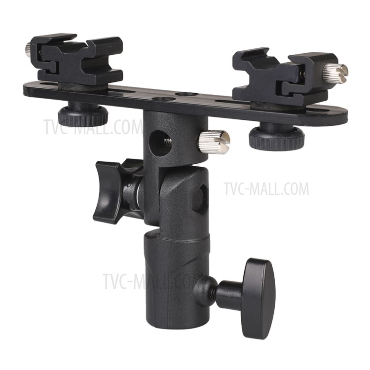 Photo Studio Accessories Flash Bracket Umbrella Holder Light Stand Bracket with 2 Hot Shoe Mount For Flash Speedlight-2