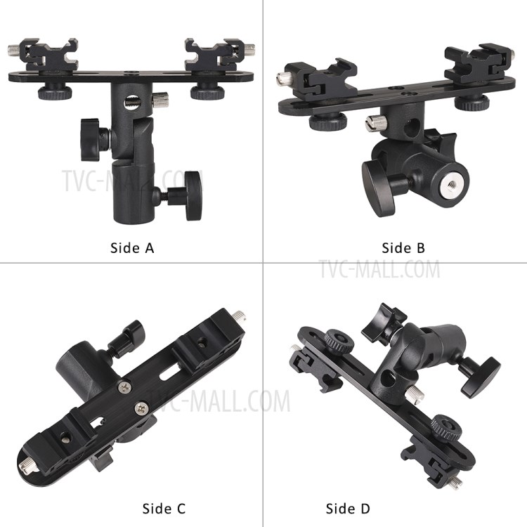 Photo Studio Accessories Flash Bracket Umbrella Holder Light Stand Bracket with 2 Hot Shoe Mount For Flash Speedlight-3
