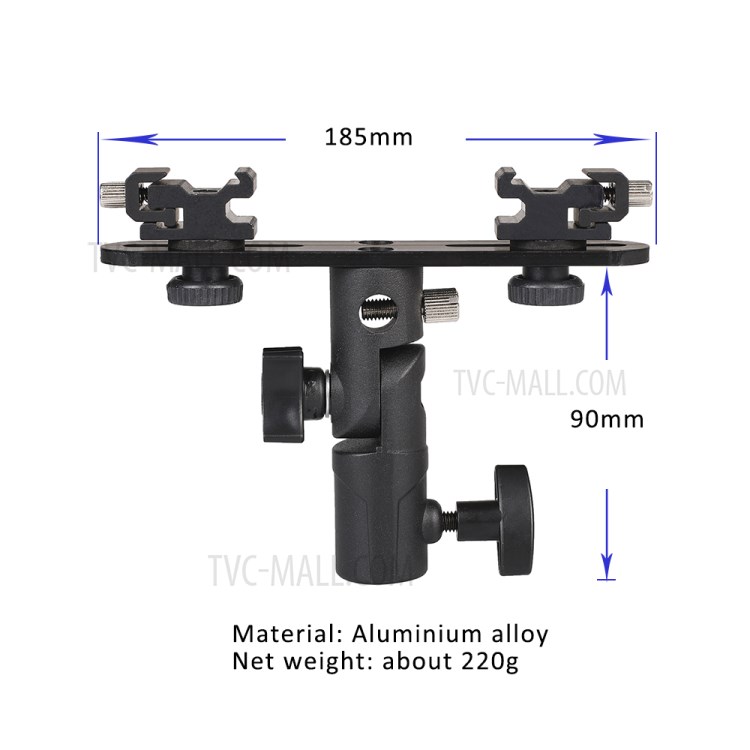 Photo Studio Accessories Flash Bracket Umbrella Holder Light Stand Bracket with 2 Hot Shoe Mount For Flash Speedlight-4