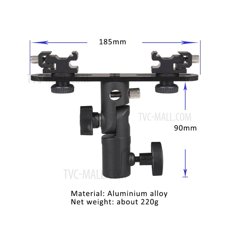 ?Photo Studio Accessories Flash Bracket Umbrella Holder Light Stand Bracket with 2 Hot Shoe Mount For Flash Speedlight-4