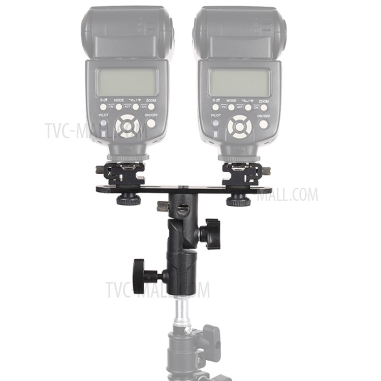Photo Studio Accessories Flash Bracket Umbrella Holder Light Stand Bracket with 2 Hot Shoe Mount For Flash Speedlight-6