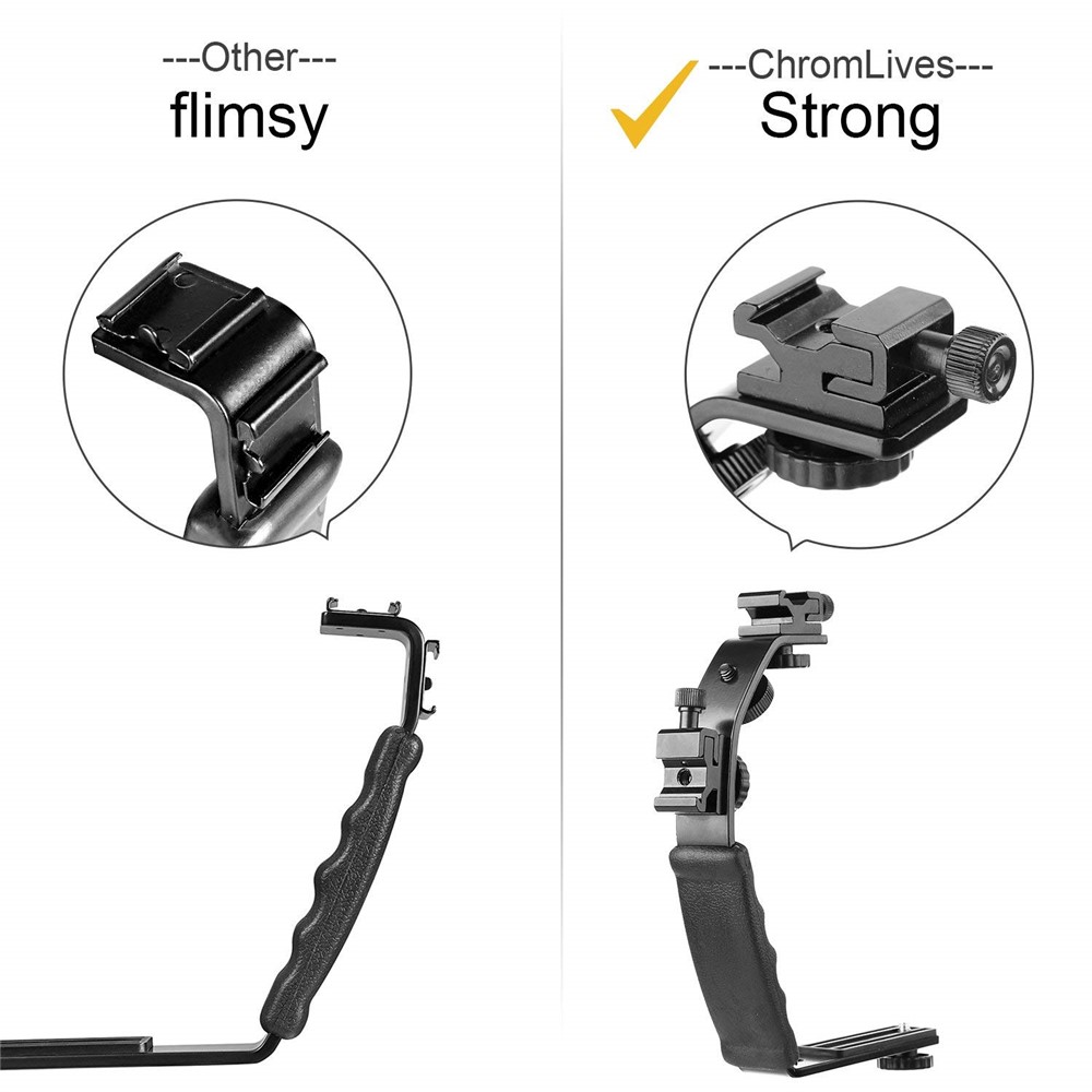 Photo Speedlite Dual Cold Shoe Hot Shoe Mount Grip Holder 1/4" Screw Bracket Handle for Camera DSLR Video Flash-6