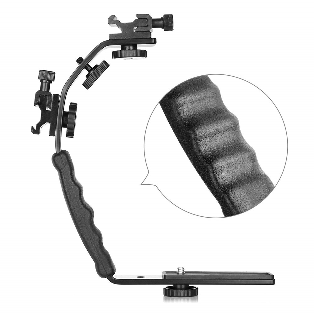 Photo Speedlite Dual Cold Shoe Hot Shoe Mount Grip Holder 1/4" Screw Bracket Handle for Camera DSLR Video Flash-7