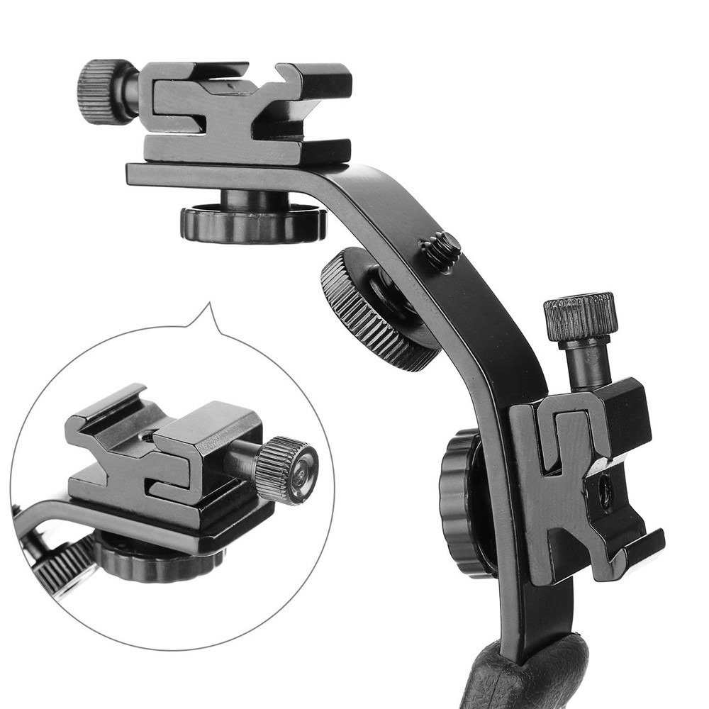 Photo Speedlite Dual Cold Shoe Hot Shoe Mount Grip Holder 1/4" Screw Bracket Handle for Camera DSLR Video Flash-8