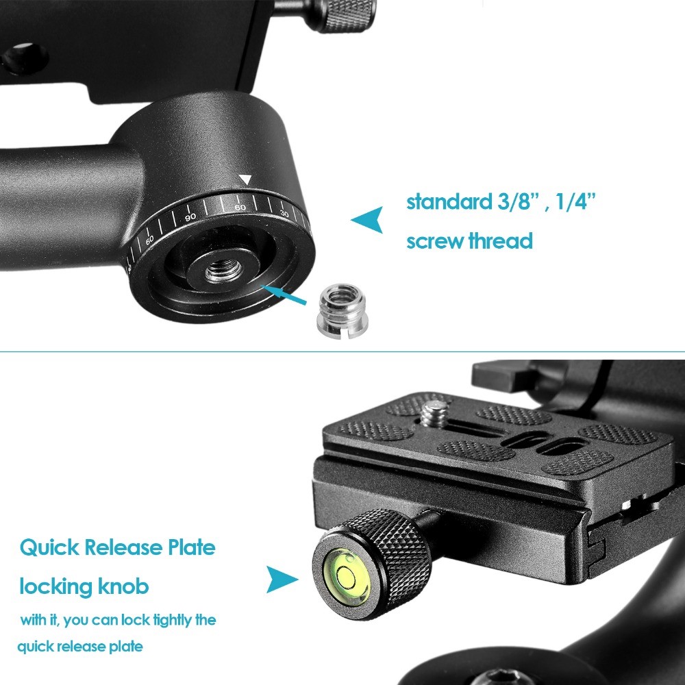 Panoramic 360 Degree Vertical Gimbal Tripod Head 1/4 inch Screw Telephoto Lens Quick Release Plate for DSLR Camera-8