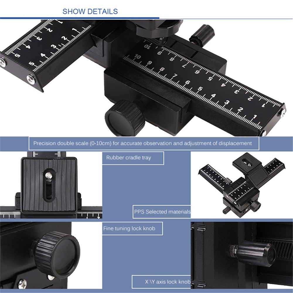 Two-Way Macro Frame Four-Dimensional Macro Tripod Head Fine-Tuning Long-Shaped Tripod Head for Macro Shooting-4