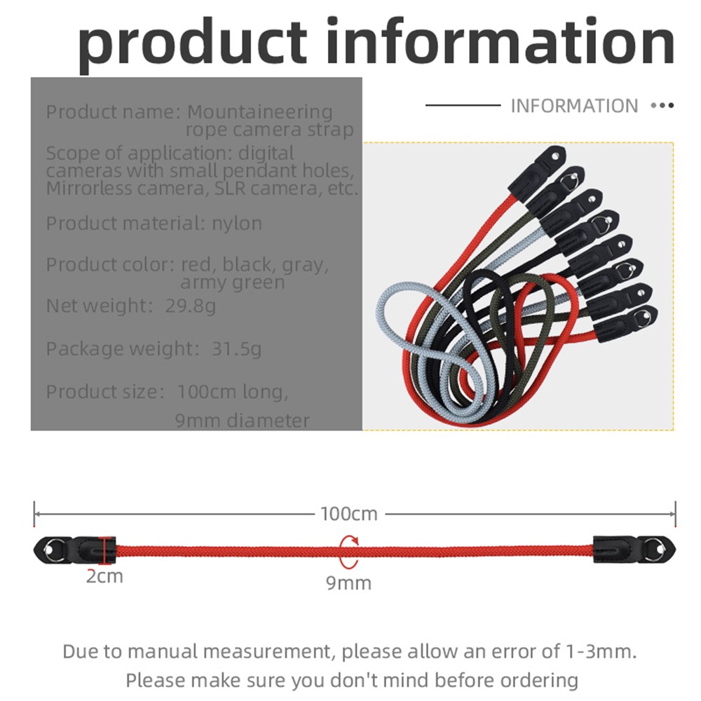 AAA6834 100cm Climbing Rope Camera Nylon Strap Lanyard SLR Camera Shoulder Strap - Black-7