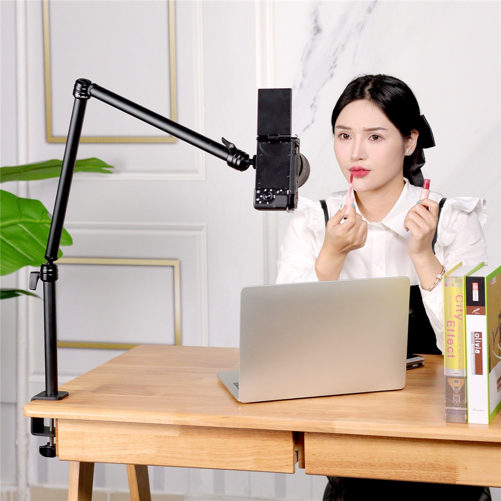 ULANZI VIJIM LS08 3-Stage Rotatable Desktop Phone Stand Live Broadcast Boom Arm Suspension Scissor Mic Holder for Smartphones/Camera/Lighting-10