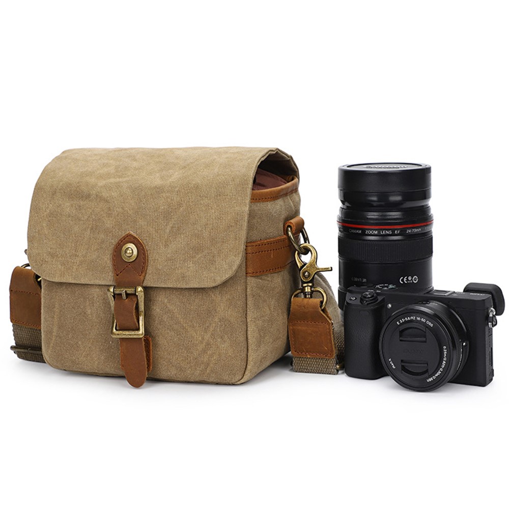 K-67 Canvas Camera Bag Practical Case Padded Camera Shoulder Bag for Sony A6000 A7R - Khaki-4