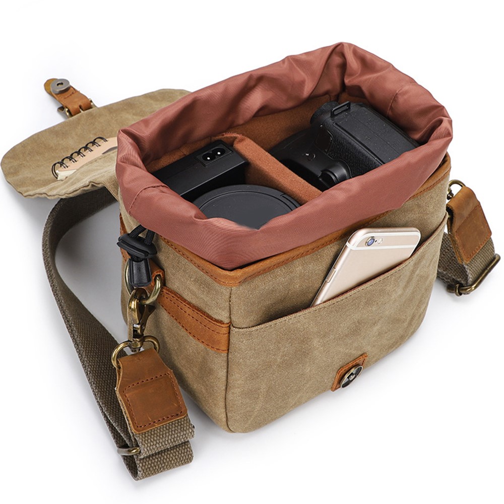 K-67 Canvas Camera Bag Practical Case Padded Camera Shoulder Bag for Sony A6000 A7R - Khaki-5