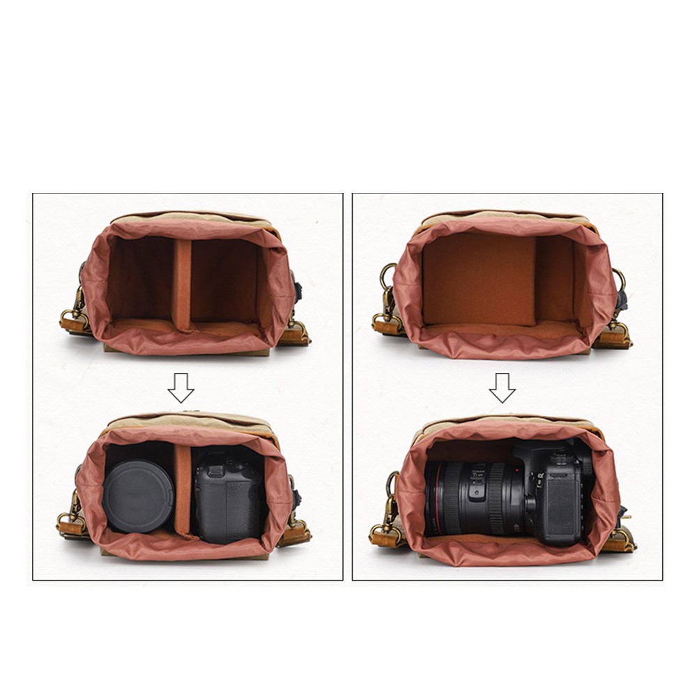 K-67 Canvas Camera Bag Practical Case Padded Camera Shoulder Bag for Sony A6000 A7R - Khaki-6