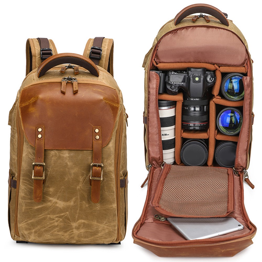 K-805 Retro Shock-absorbing Camera Bag Breathable Waterproof Canvas SLR Digital Camera Backpack for Outdoor Photography - Blue-6