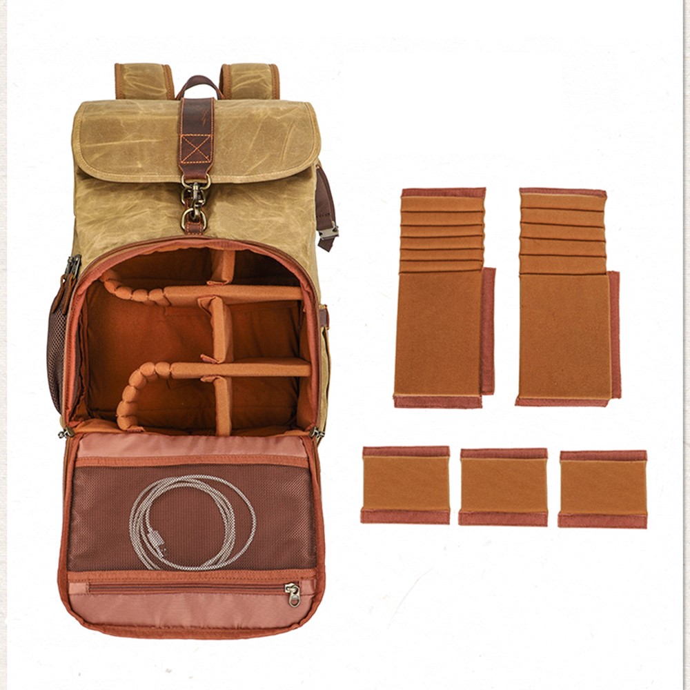K821 Outdoor Shockproof Camera Bag Retro Large Capacity Canvas Photographic Backpack for Camera Lens Tripod Laptops - Yellow-3