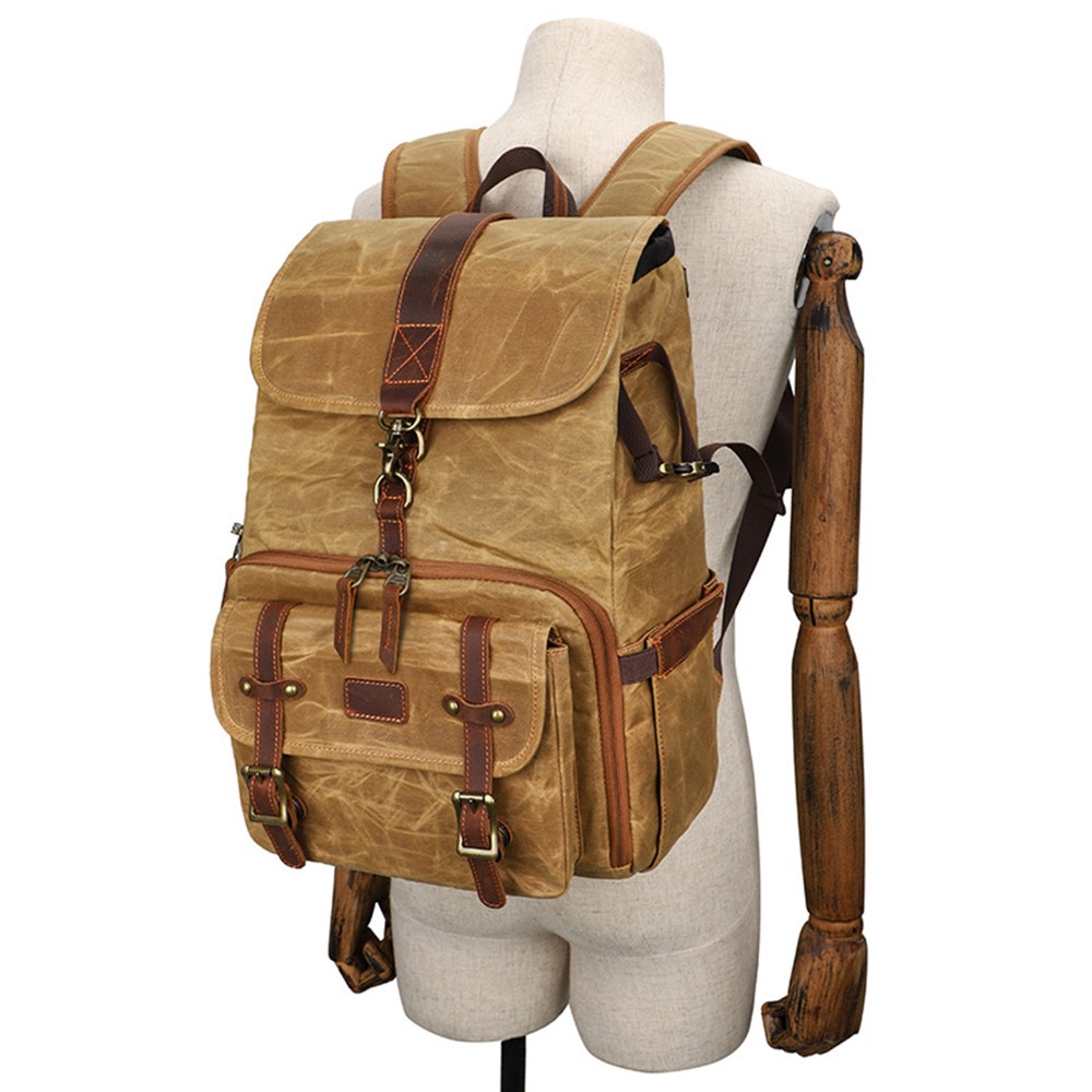 K821 Outdoor Shockproof Camera Bag Retro Large Capacity Canvas Photographic Backpack for Camera Lens Tripod Laptops - Yellow-5