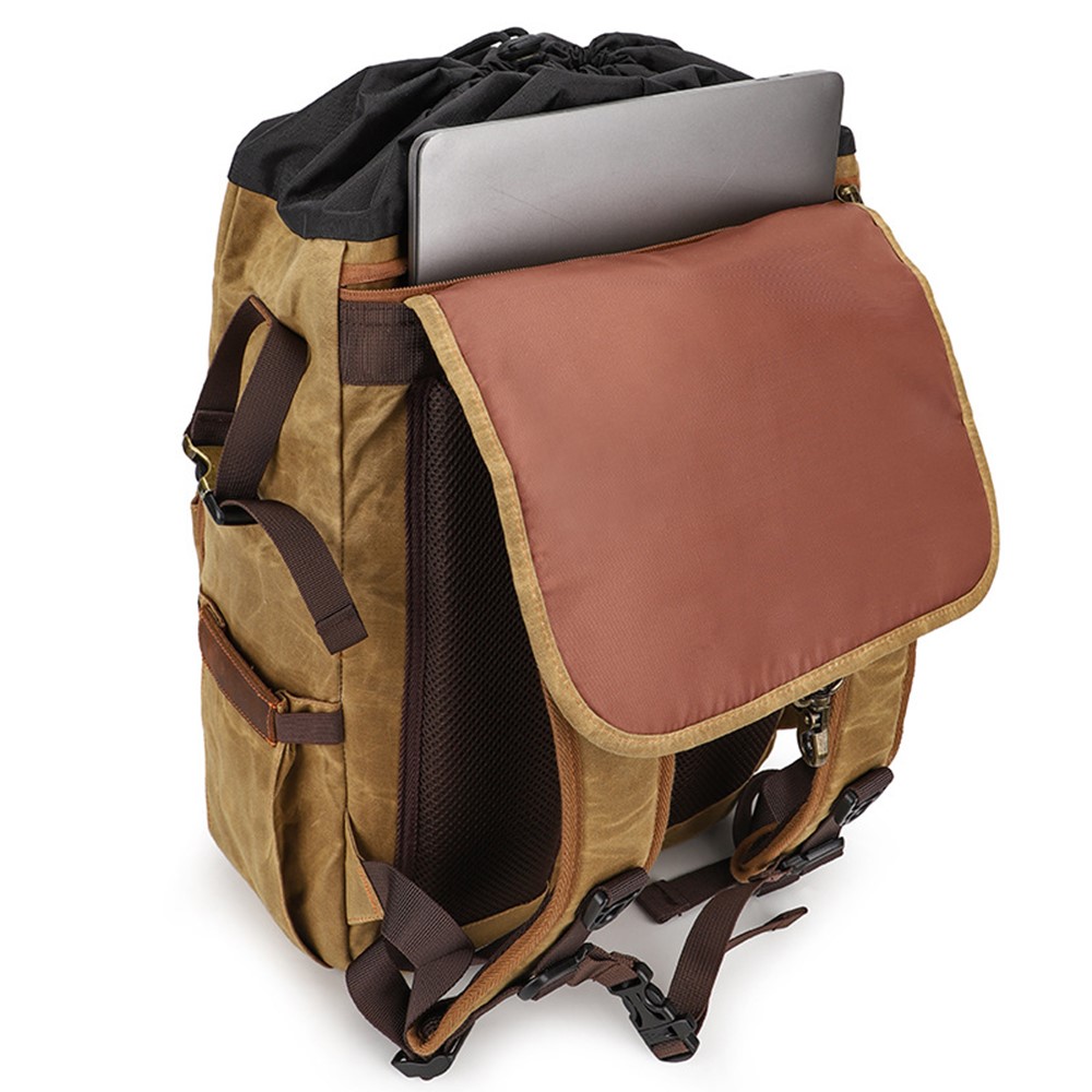 K821 Outdoor Shockproof Camera Bag Retro Large Capacity Canvas Photographic Backpack for Camera Lens Tripod Laptops - Yellow-6