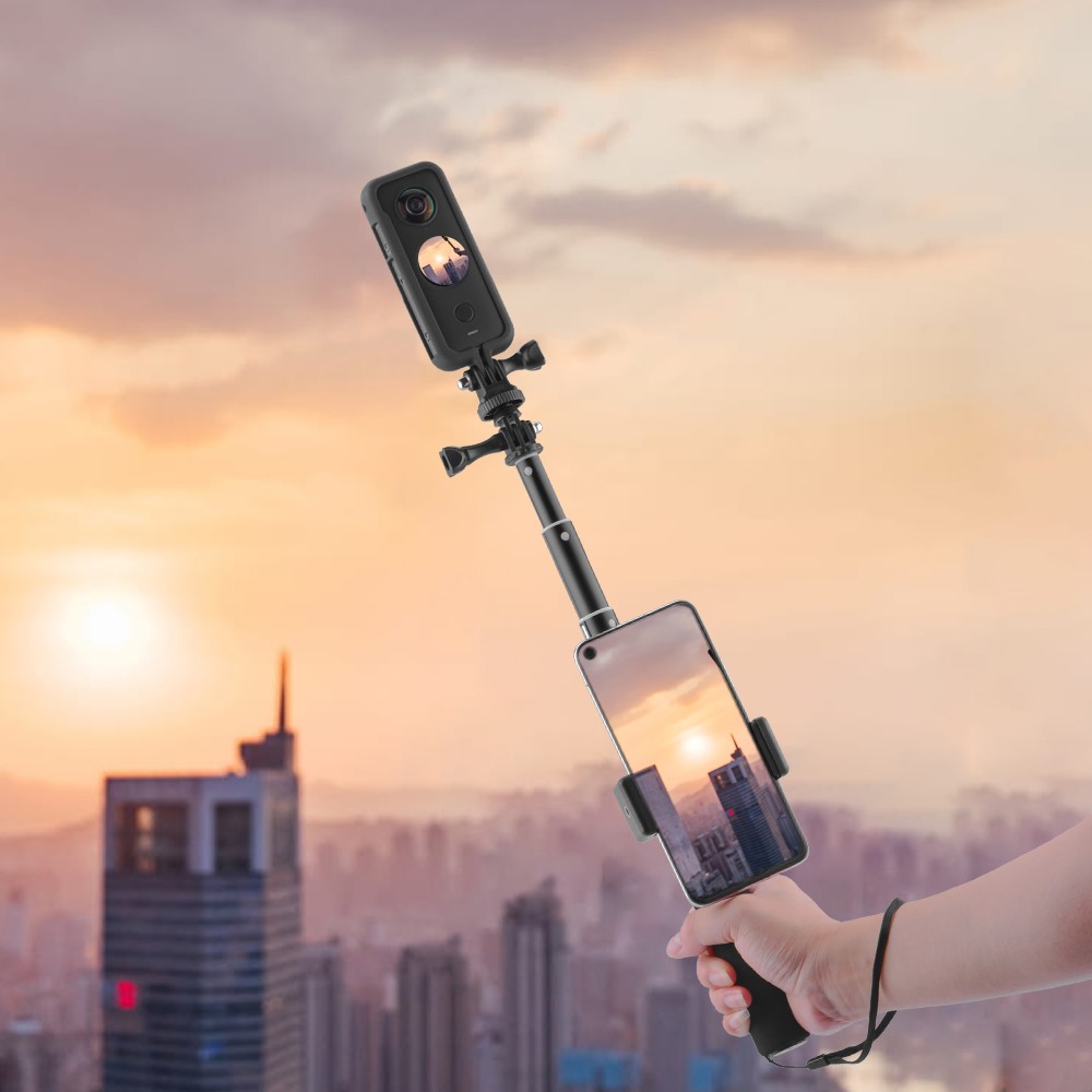 EWB8597+ZZCP5019 Protection Frame Camera Holder + Mobile Phone Selfie Stick for Insta360 ONE X2-8