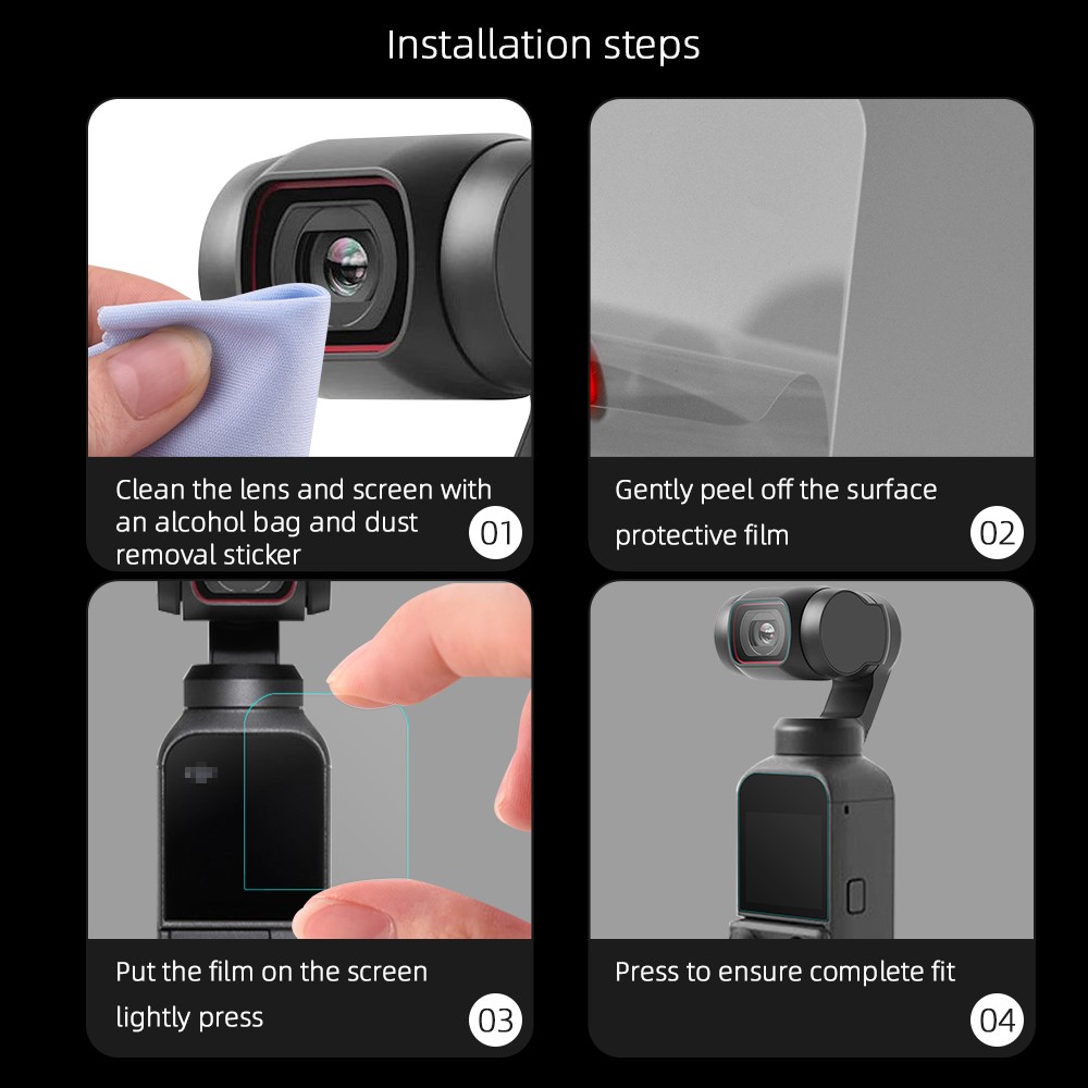 EWB8251_1 Camera Lens Protective Film 1 Set Tempered Glass Screen Protector Camera Accessories for DJI OSMO Pocket 2-3