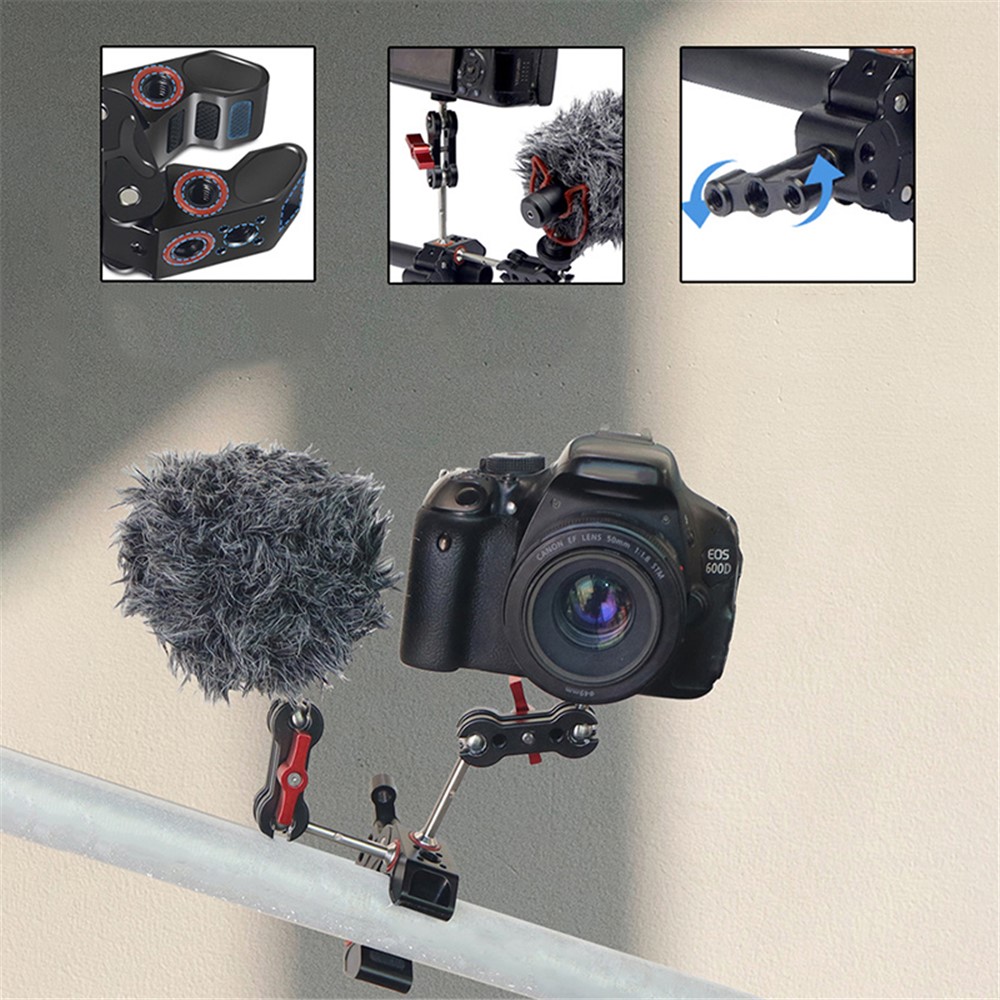 FEICHAO KF44097 Anti-slip Camera Clamp Mount Gimbal Magic Arm Crab Claw with 1/4" and 3/8" Adapter for DSLR/LED Lights - Black-5