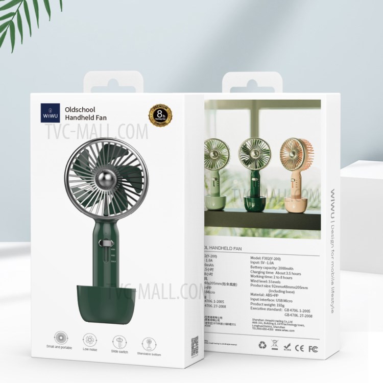 WIWU Vintage Style Portable Handheld Cooling Fan Rechargeable Desk Mini Fan-5