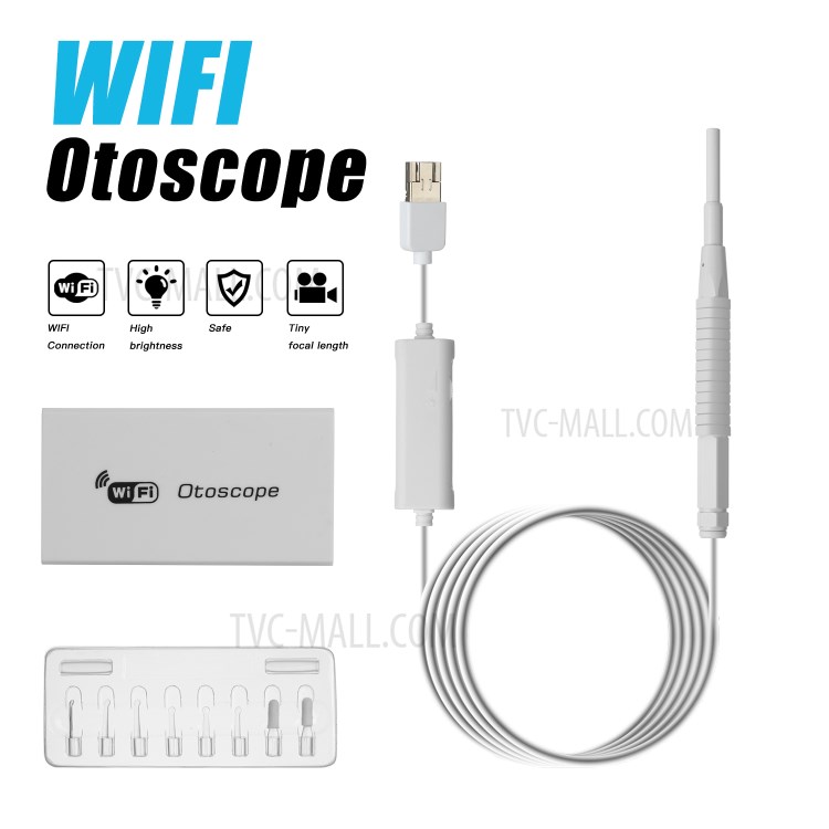 F190 WiFi 3.9mm Otoscope Camera Ear Scope Endoscope Ear Wax Removal Tool - White-1
