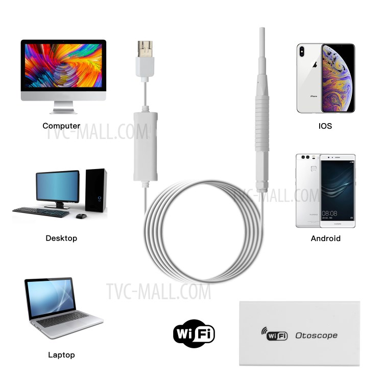 F190 WiFi 3.9mm Otoscope Camera Ear Scope Endoscope Ear Wax Removal Tool - White-11
